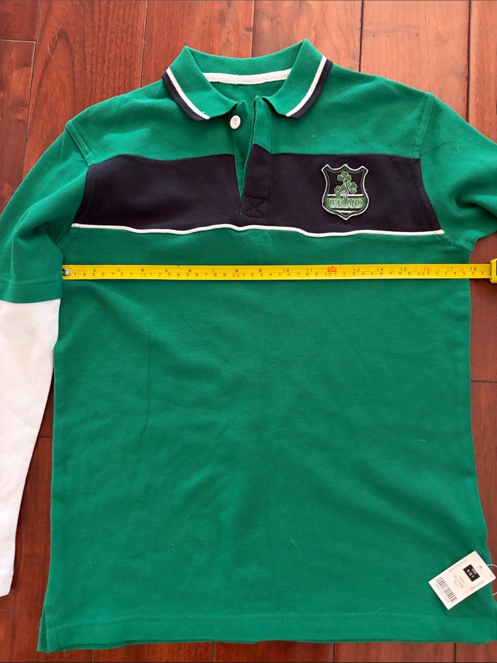 Irish Green and Navy Long Sleeve Rugby Polo with Ireland Crest